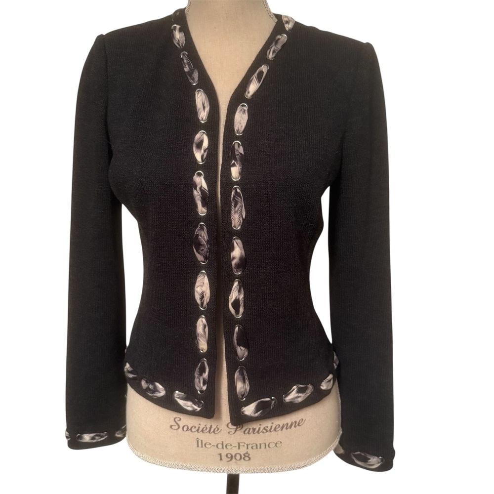 ST. JOHN COLLECTION SWEATER CARDIGAN BLACK LONG SLEEVE S Fit